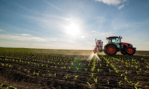 A tractor being used